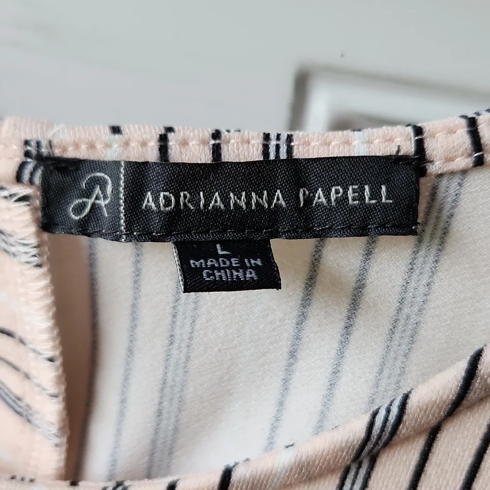 Adrianna Papell Striped Flutter Sleeve Blouse Size L Color Peach - Picture 2 of 7